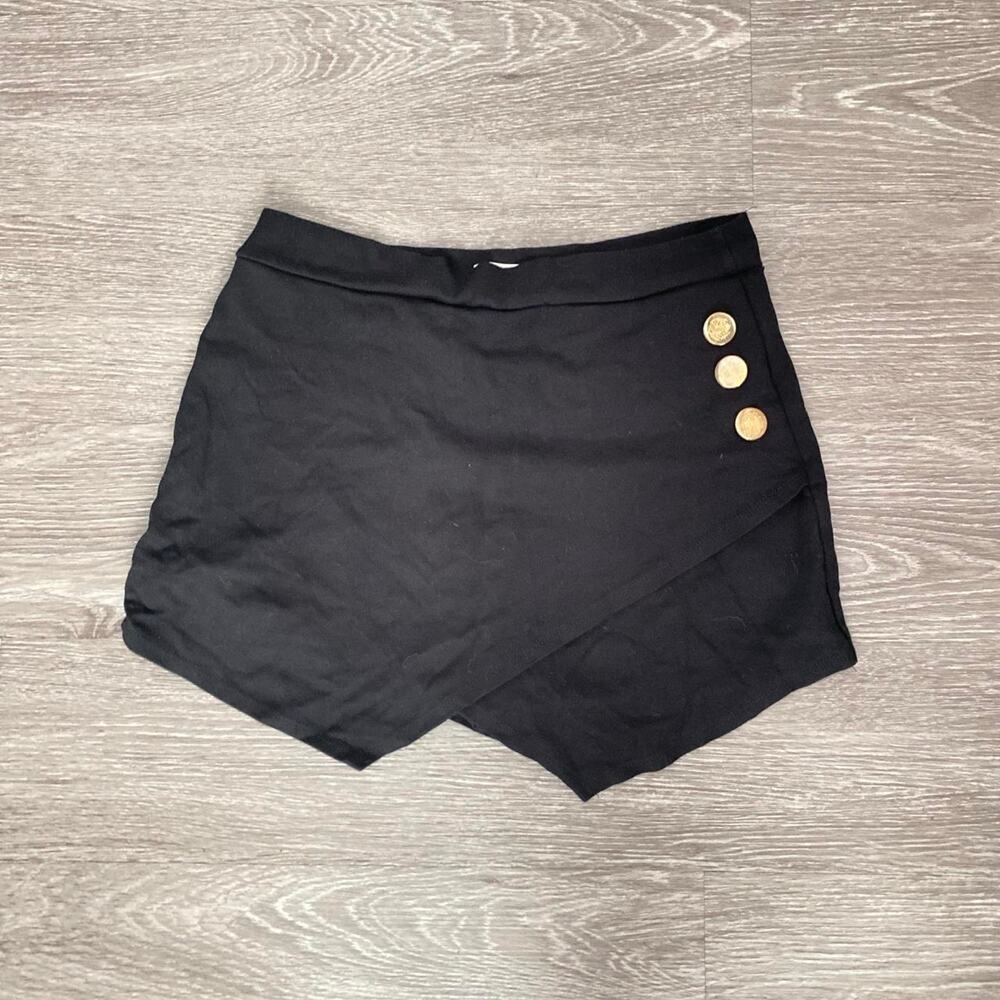 Asymmetrical utilitarian military style black skirt